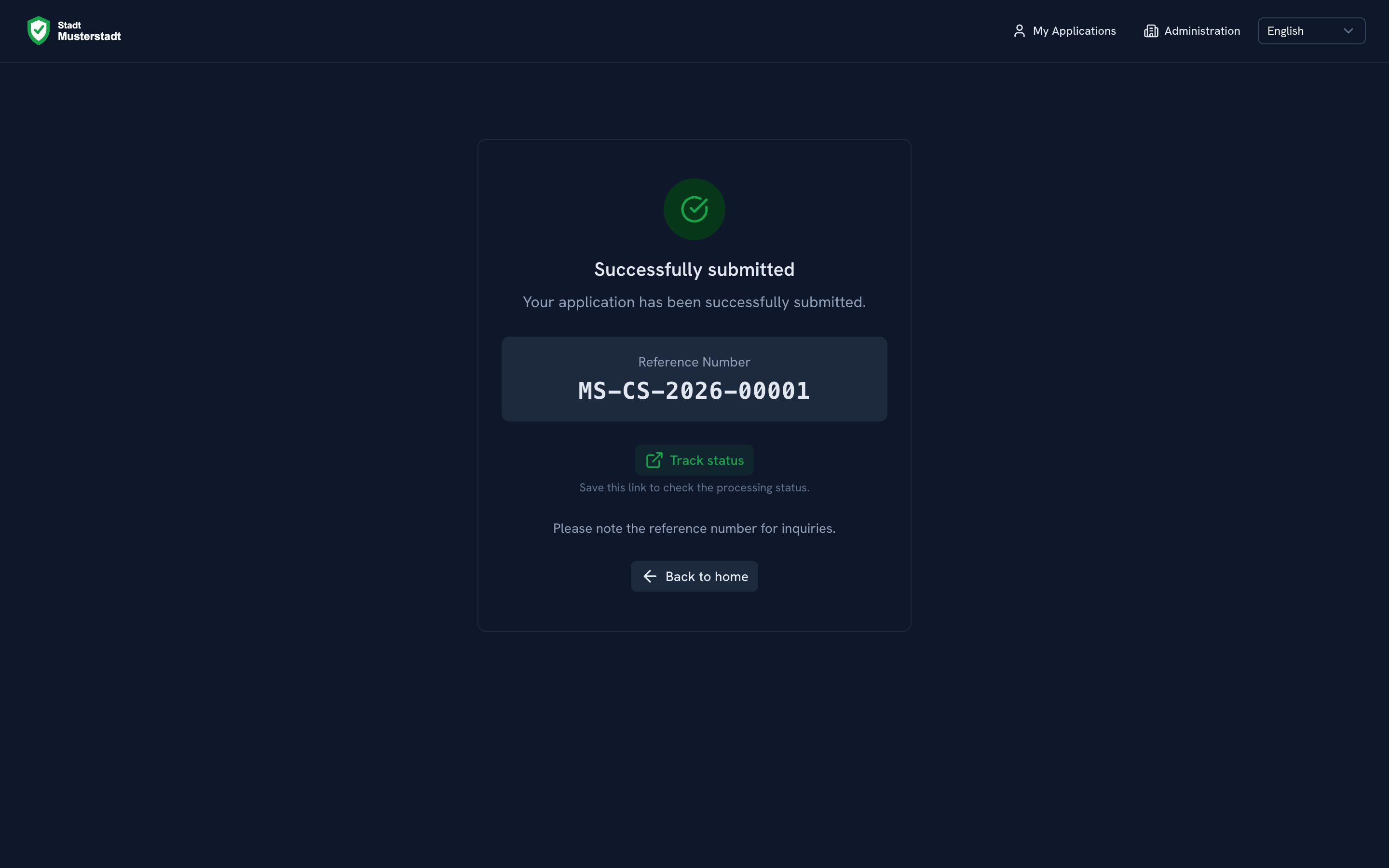 Citizen submission confirmation with a case reference