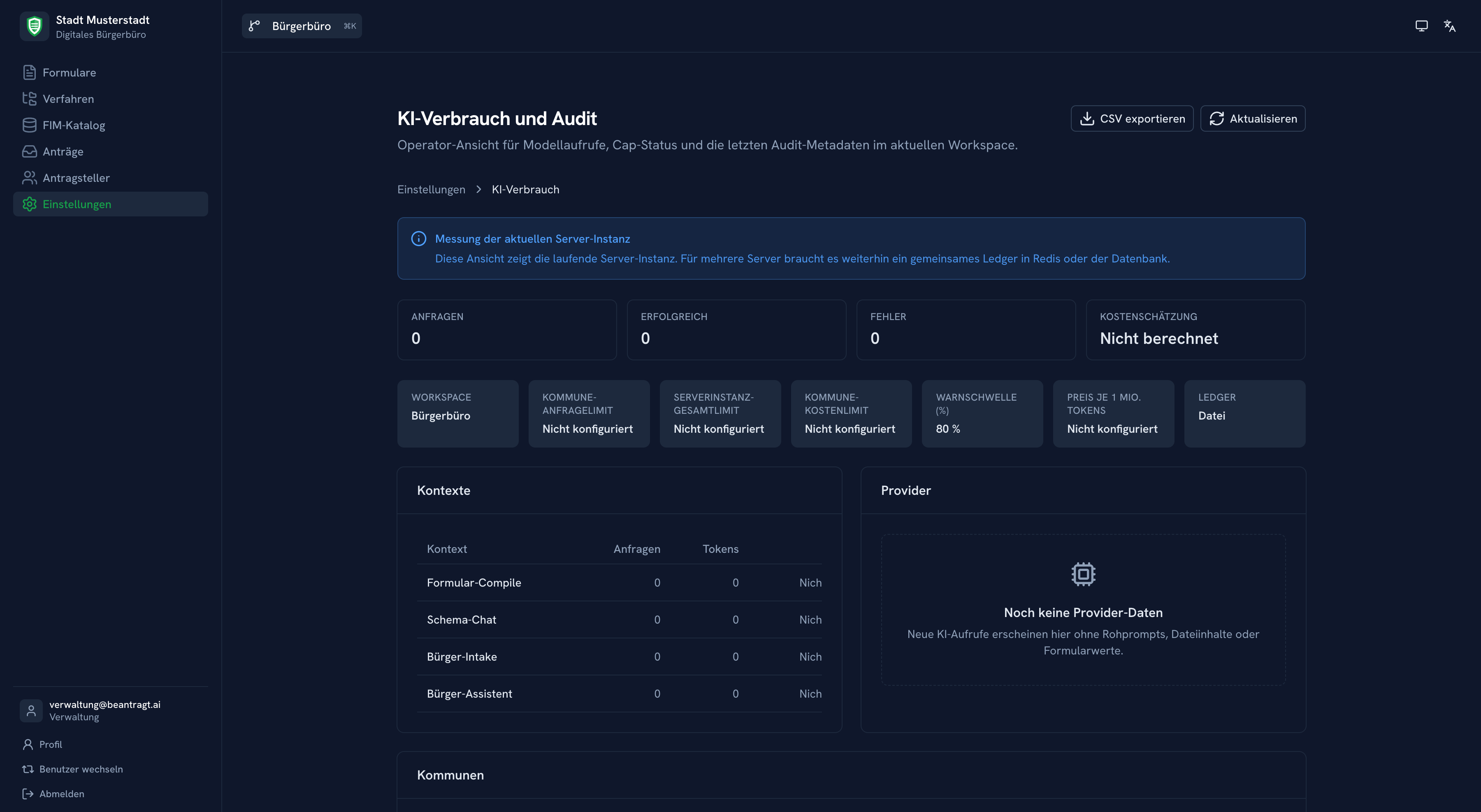 KI-Verbrauch und Audit: Token-Nutzung und Kosten pro Kontext transparent im Admin