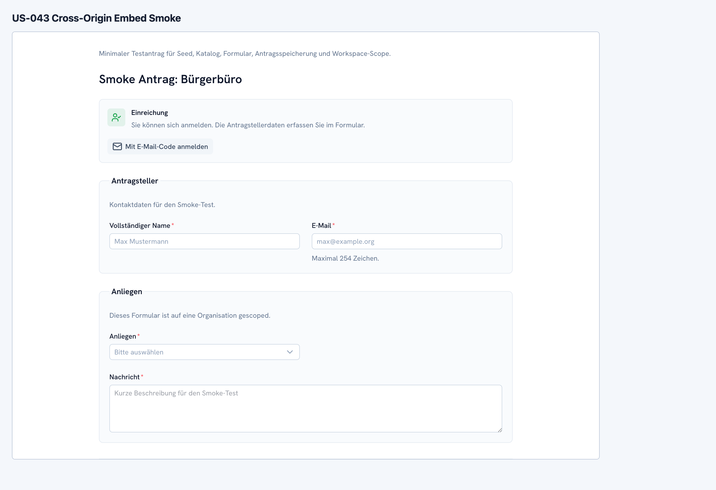 Eingebettetes Antragsformular in einem externen Kommunalportal per iframe-Integration